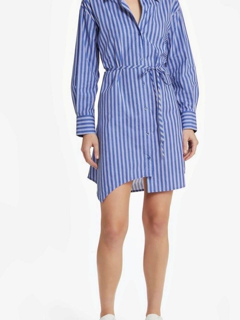 Du Paradis Striped Mini Shirt Dress in Blue & White